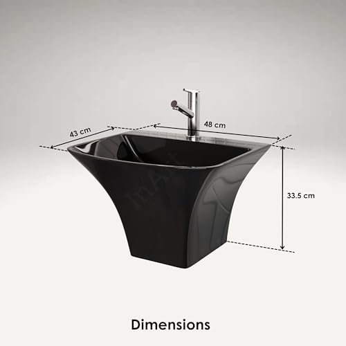 InArt Black Rectangular Ceramic Pedestal Bathroom Sink, 19 x 17 x 13 in product image 9 of 12