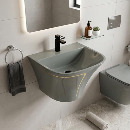 InArt Grey Rectangular Ceramic Pedestal Bathroom Sink product image 2 of 12