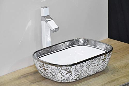 InArt White Rectangular Ceramic Bathroom Vessel Sink, 46 x 33 x 14 cm product image 8 of 9