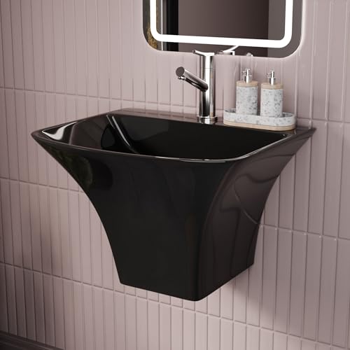 InArt Black Rectangular Ceramic Pedestal Bathroom Sink, 19 x 17 x 13 in product image 1 of 12