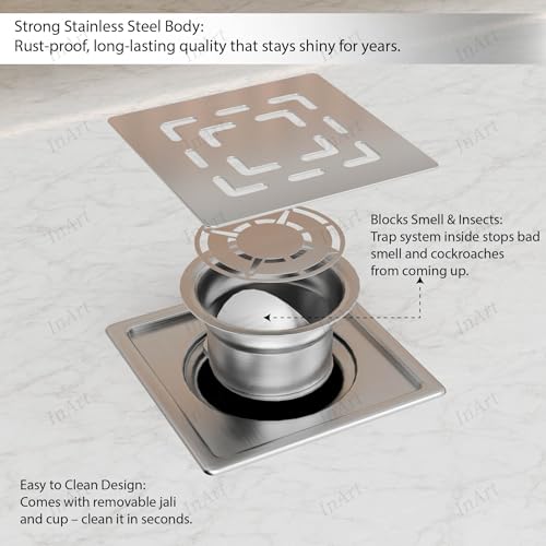InArt Square Stainless Steel Bathroom Floor Drain product image 10 of 12