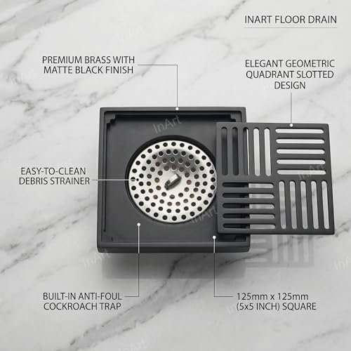 InArt Matte Black Brass Bathroom Floor Drain, 12 x 4 product image 4 of 12