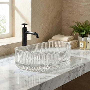 InArt Clear Oval glass vessel sink, 19.7 x 14.6 x 5.5 inches