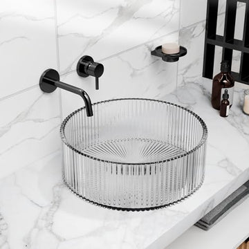 InArt Clear Round glass vessel sink, 15.6 x 15.6 x 4.7 inches