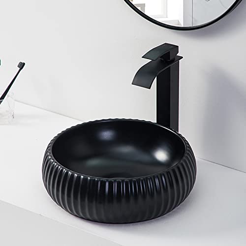 Vanity for vessel sink InArt matte black round ceramic wash basin 40cm above counter bowl