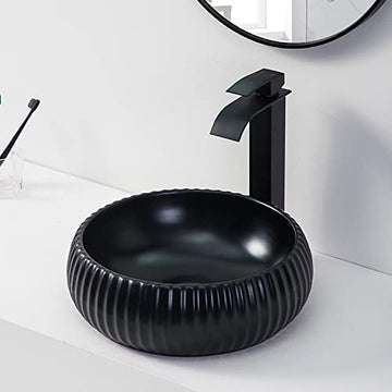 Vanity for vessel sink InArt matte black round ceramic wash basin 40cm above counter bowl