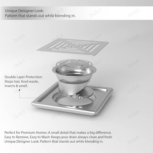 InArt Square Stainless Steel Bathroom Floor Drain product image 12 of 12