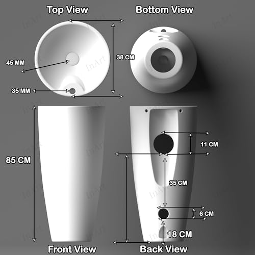 InArt White Round Ceramic Pedestal Bathroom Sink, 15 x 15 product image 10 of 12