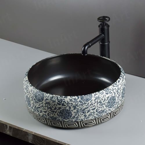 InArt Charcoal Black Round Ceramic Bathroom Vessel Sink product image 8 of 10
