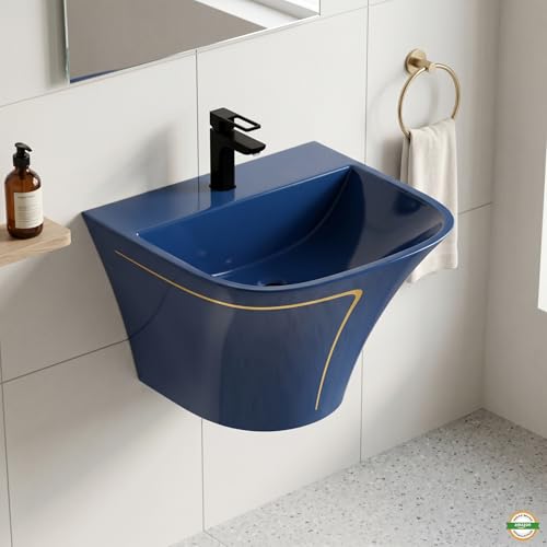 InArt Blue Rectangular Ceramic Pedestal Bathroom Sink product image 2 of 12