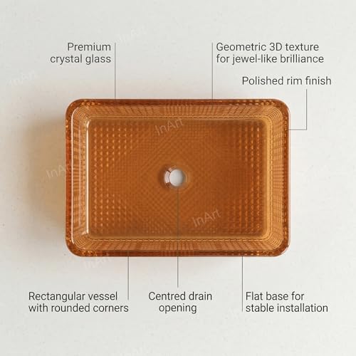 InArt Rectangular Glass Bathroom Vessel Sink, 18.1 x 13.0 x 4.1 in product image 11 of 12
