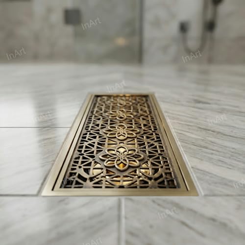 InArt Square Brass Bathroom Floor Drain, 12 x 4 product image 10 of 12