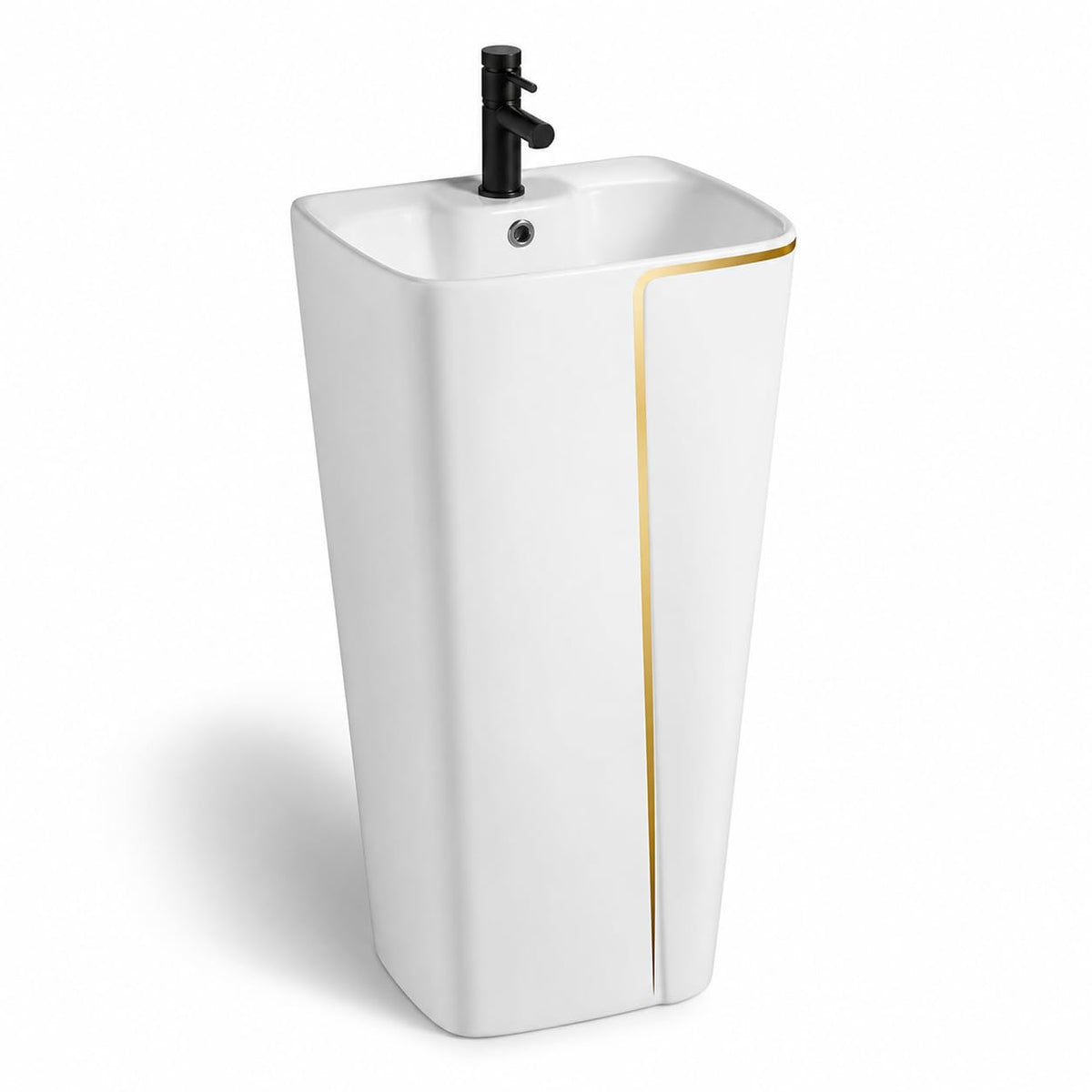 InArt Basin Pedestal Sink - Standing Bathroom Sink White Gold Glossy 43x36 CM, additional product view 8
