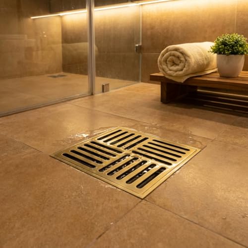 InArt Square Brass Bathroom Floor Drain, 12 x 4 product image 1 of 12