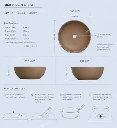 InArt Antique Brown Round Ceramic Bathroom Vessel Sink product image 12 of 12