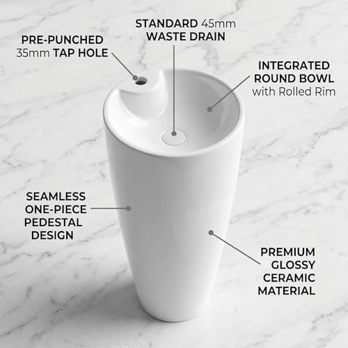 InArt White Round Ceramic Pedestal Bathroom Sink, 15 x 15 product image 4 of 12