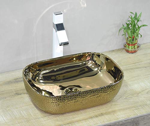 InArt Golden Rectangular Ceramic Bathroom Vessel Sink, 18 x 13 x 5 product image 4 of 10