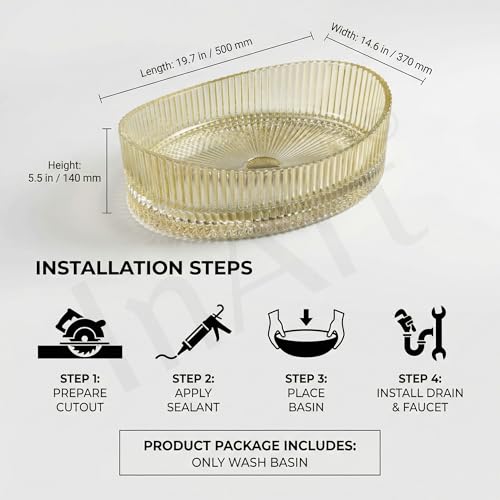 InArt Gold Oval Glass Bathroom Vessel Sink, 19.7 x 14.6 x 5.5 in product image 10 of 12