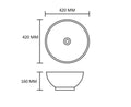 Over counter bathroom sink angled view, light green round ceramic vessel sink bowl 42 cm