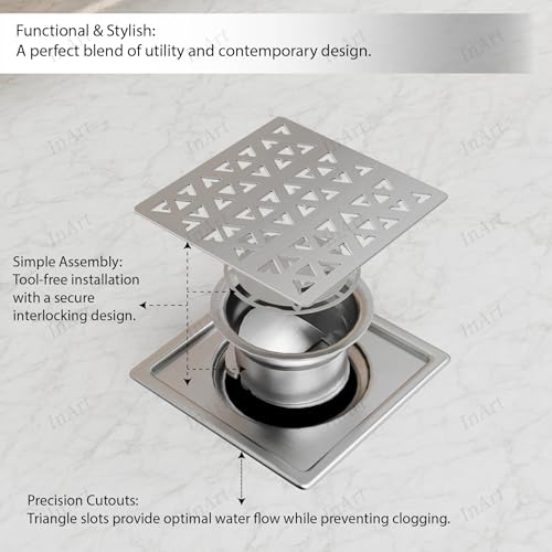 InArt Square Stainless Steel Bathroom Floor Drain, 5 x 5 product image 12 of 12