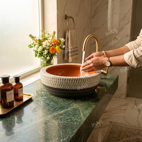 InArt Antique Brown Round Ceramic Bathroom Vessel Sink product image 8 of 12
