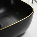 Matte black rectangular ceramic vessel sink and vanity setup, modern bathroom vanity vessel sink