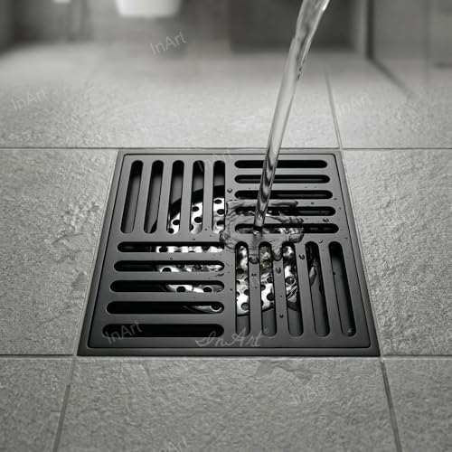 InArt Matte Black Brass Bathroom Floor Drain, 12 x 4 product image 8 of 12