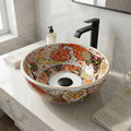 InArt Glossy Moroccan Ceramic Round Vessel Sink – Decorative Pattern, 15.75