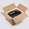 Pottery vessel sink ceramic oval, black and gold glossy finish paired with stone counter in bathroom