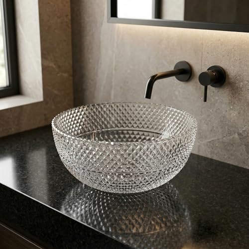InArt Transparent Round Glass Bathroom Vessel Sink, 13.4 x 13.4 x 6.9 in product image 2 of 12