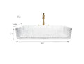 Drain opening detail on clear tempered glass bathroom vessel sink, rectangular glass sink bowl for bathroom
