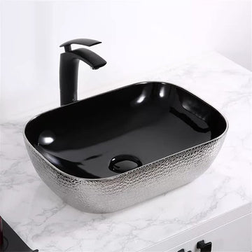 Silver and Black Rectangular Ceramic vessel bathroom sink