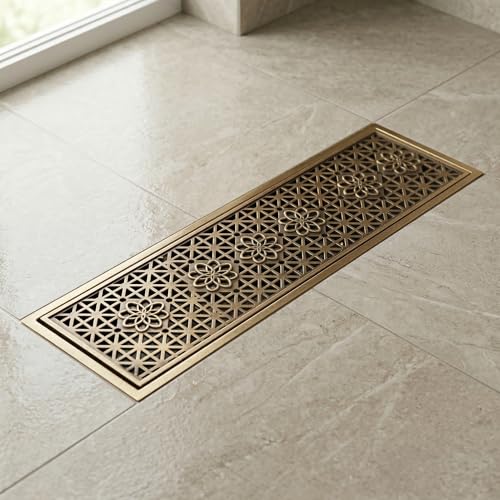 InArt Square Brass Bathroom Floor Drain, 12 x 4 product image 1 of 12