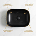 Rectangular ceramic vessel sink vanity top view, matte black above counter bathroom sink