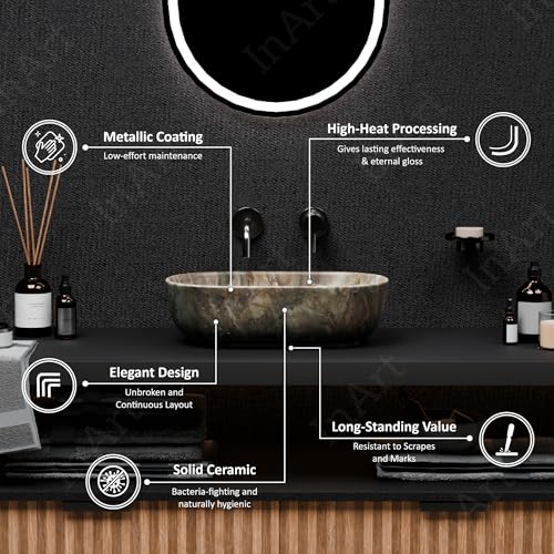 InArt Grey Round Ceramic Bathroom Vessel Sink product image 11 of 12