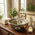 InArt Glossy Multicolor Ceramic Round Vessel Sink – Hand-Painted Pattern, 16.5