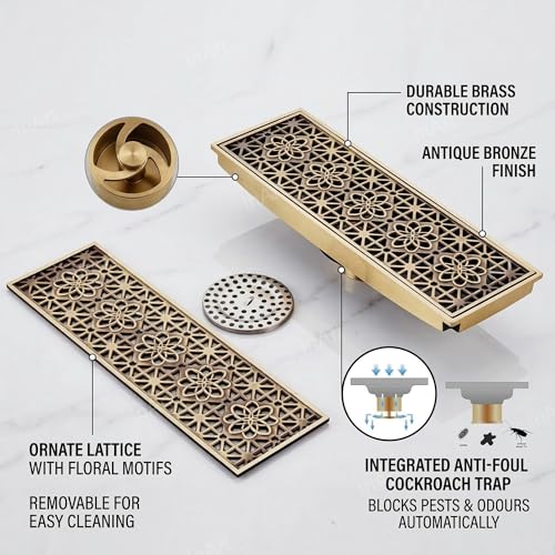 InArt Square Brass Bathroom Floor Drain, 12 x 4 product image 4 of 12