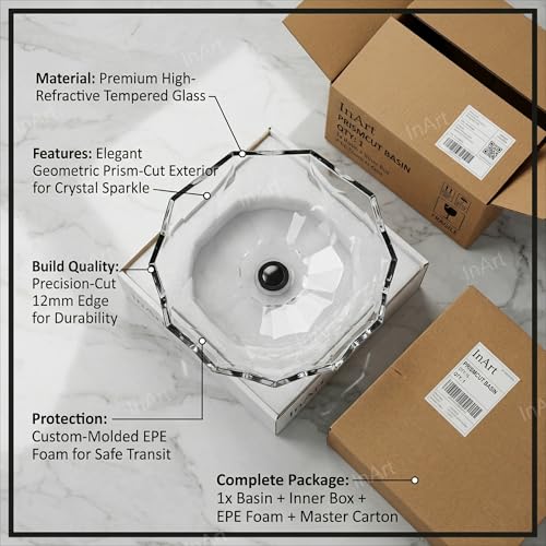 InArt Transparent Glass Bathroom Vessel Sink, 18.1 x 18.1 x 4.8 product image 12 of 12