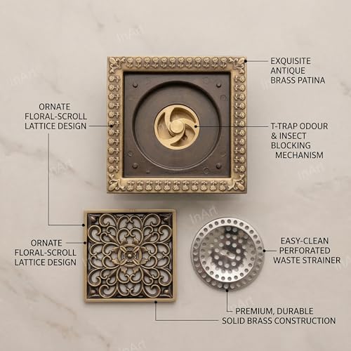 InArt Square Brass Bathroom Floor Drain, 12 x 4 product image 4 of 12