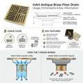InArt Square Brass Bathroom Floor Drain, 12 x 4 product image 12 of 12