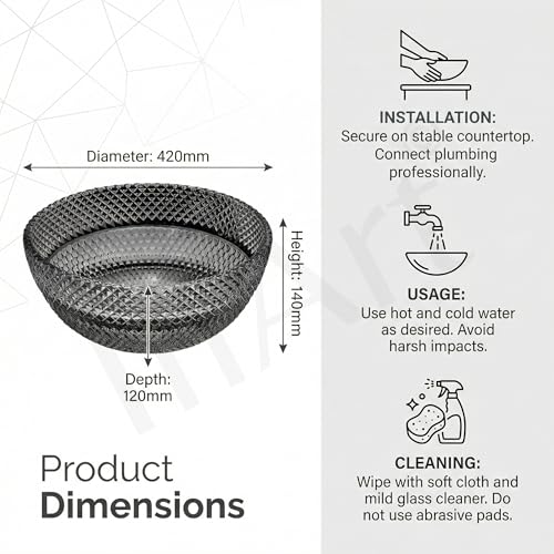 InArt Black Round Glass Bathroom Vessel Sink, 13.4 x 13.4 x 6.9 in product image 12 of 12