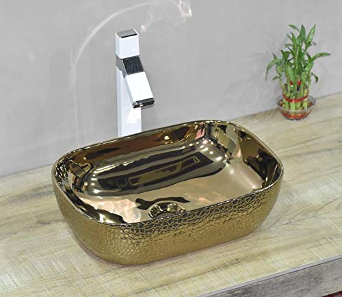InArt Golden Rectangular Ceramic Bathroom Vessel Sink, 18 x 13 x 5 product image 3 of 10