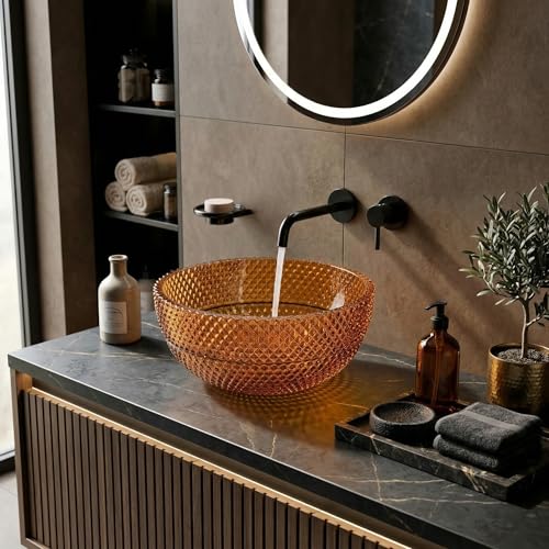 InArt Amber Round Glass Bathroom Vessel Sink, 13.4 x 13.4 x 6.9 in product image 1 of 12