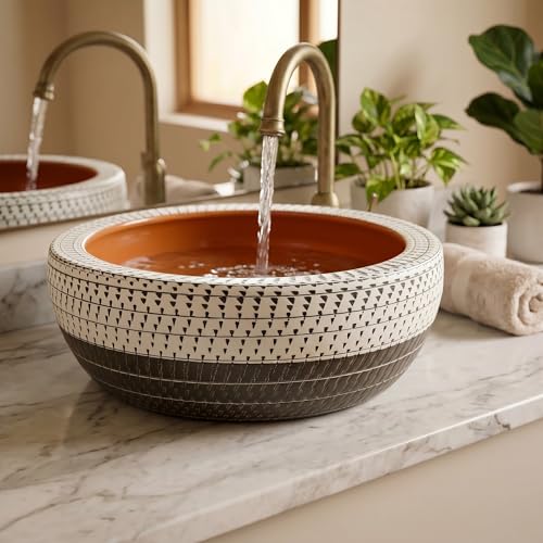 InArt Moroccan Multicolor Ceramic Vessel Sink – 16" Round Countertop Bathroom Basin DW291