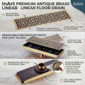 InArt Square Brass Bathroom Floor Drain, 12 x 4 product image 6 of 12