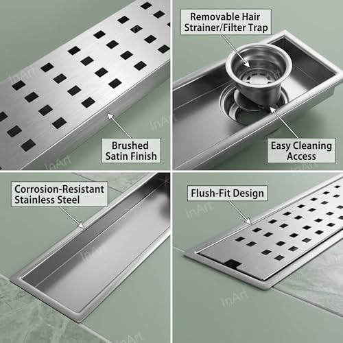 InArt Square Stainless Steel Bathroom Floor Drain, 18 x 4 product image 5 of 12