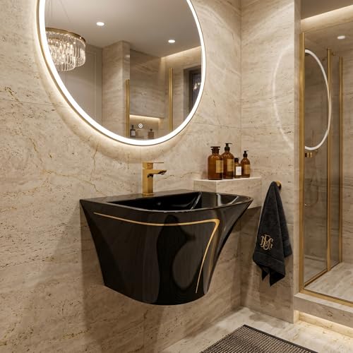 InArt Black Rectangular Ceramic Pedestal Bathroom Sink product image 1 of 12