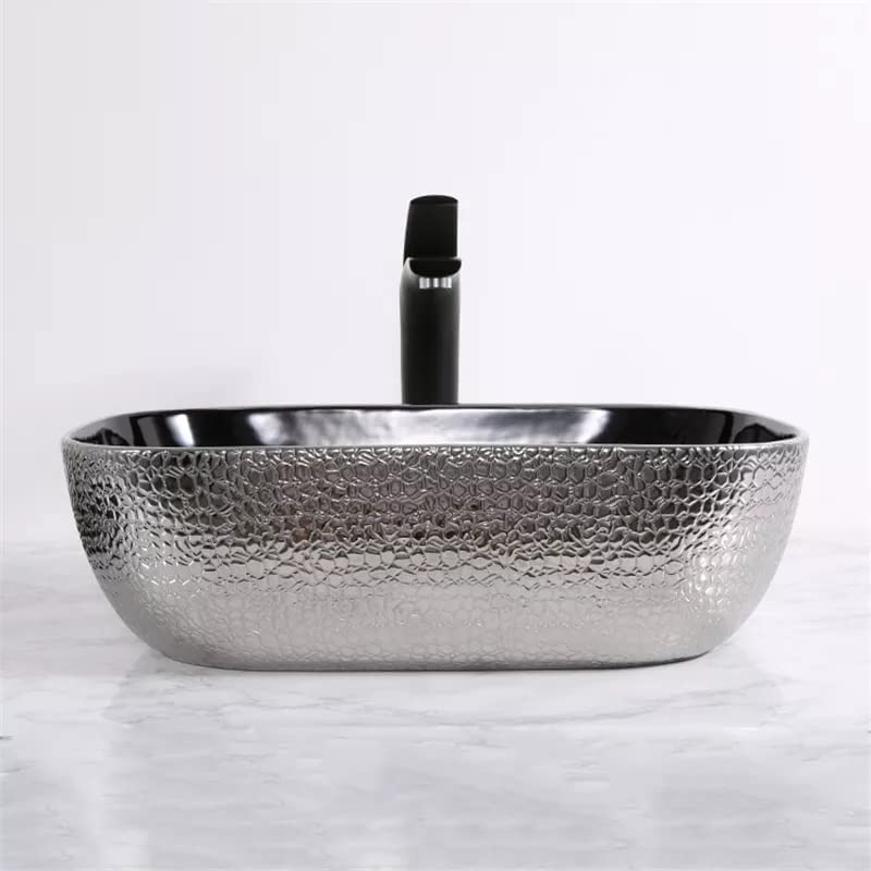Silver and Black Rectangular Ceramic vessel bathroom sink