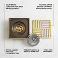 InArt 12 x 4 Inch Square Brass Shower Drain with Removable Strainer Grate, additional product view 2