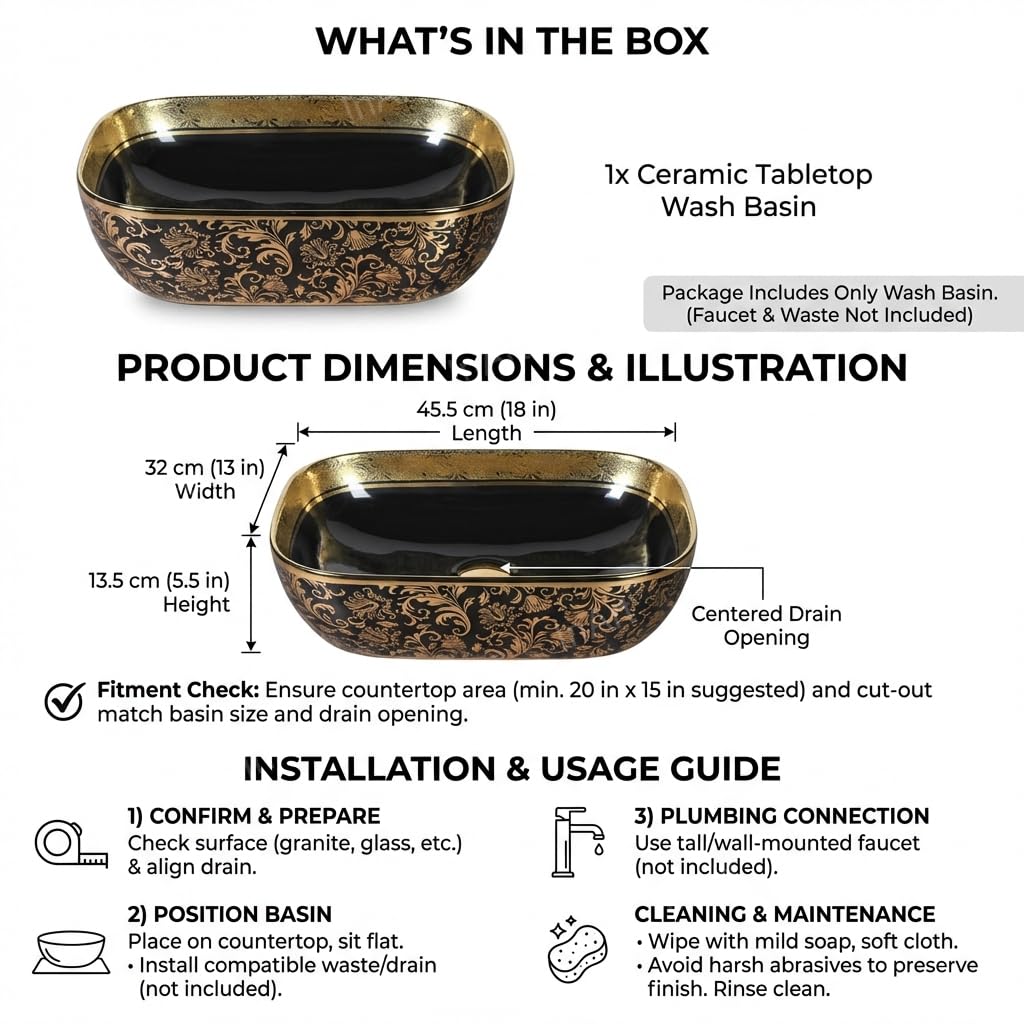 Ceramic bathroom sink bowl oval, glossy black basin with gold accent rim for 36 inch vanity with top